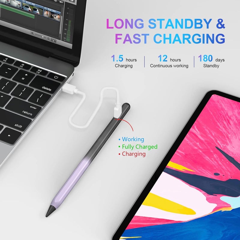 COO ​​​Stylus Pen for iPad 2018-2023 with Palm Rejection, Active Pencil for iPads 10th/9th/8th/7th/6th Gen, for iPad Pro11/12.9 inch, for iPads Air 5th/4th/3th, for iPad Mini 6th/5th Gen(Black and Purple) - Image 5